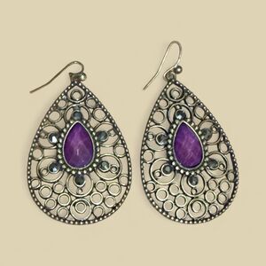 Vintage Antique Gold Amythest Filigree Teardrop Earrings